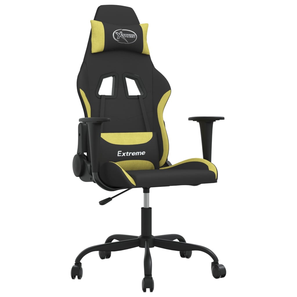 vidaXL masāžas datorspēļu krēsls, melns un gaiši zaļš audums