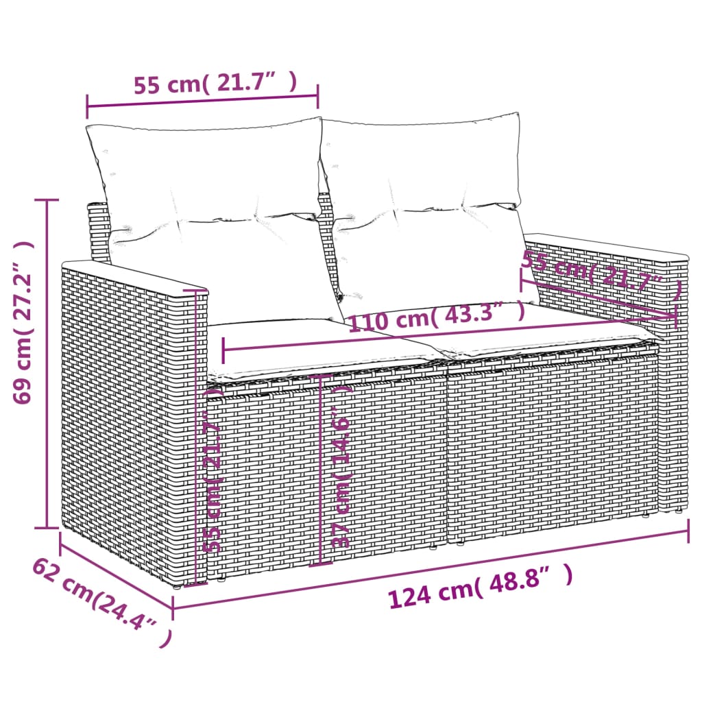vidaXL 13-daļīgs dārza dīvāna komplekts ar matračiem, PE rotangpalma