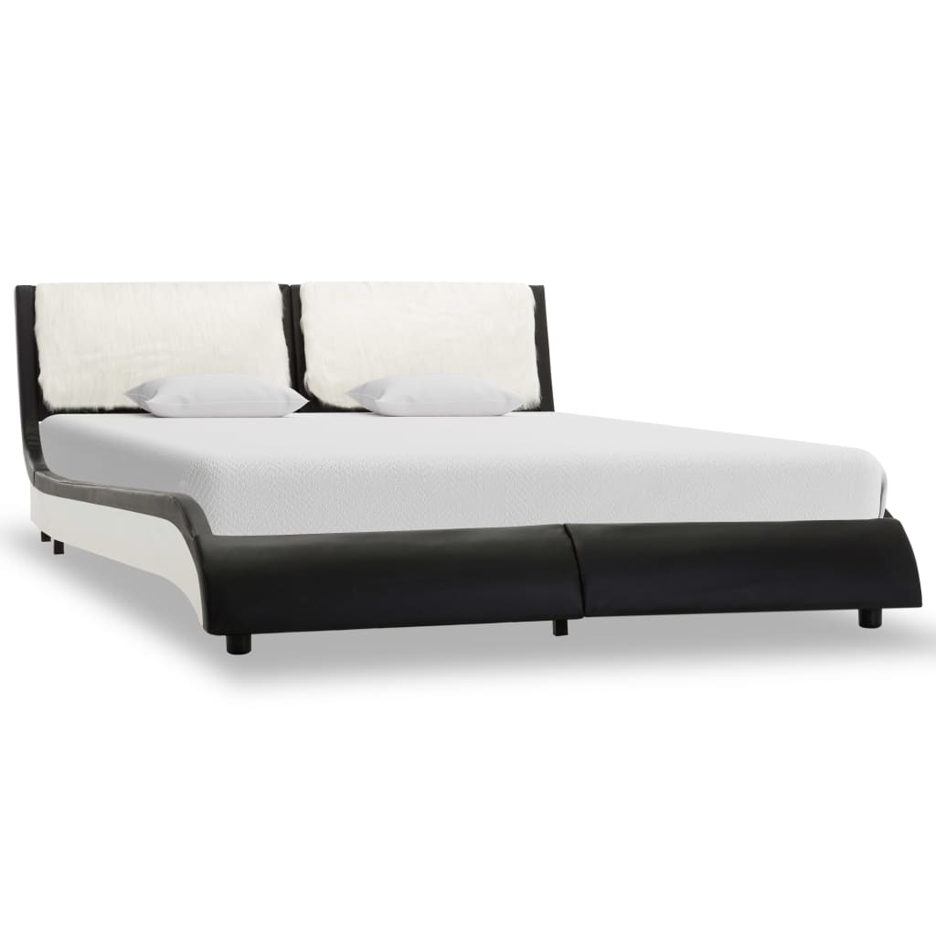 vidaXL gultas rāmis, melna un balta mākslīgā āda, 140x200 cm