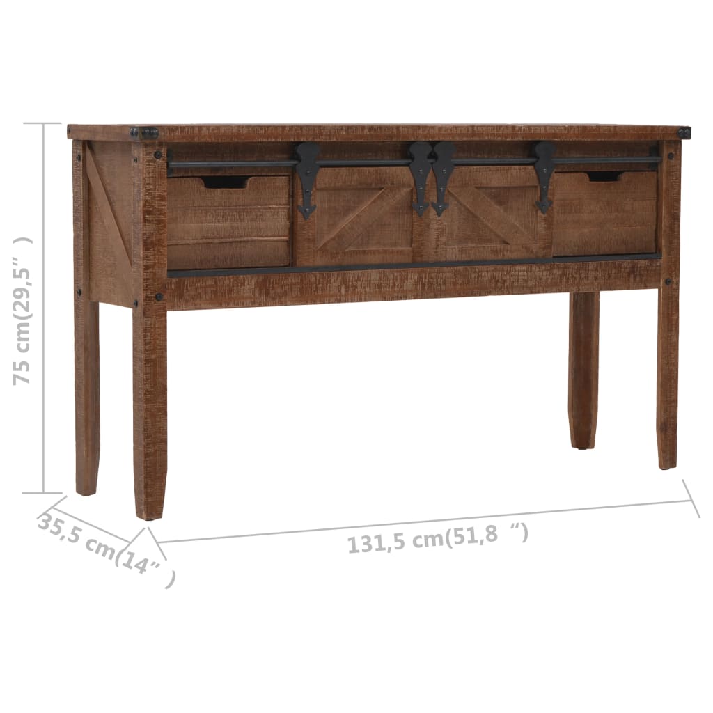 vidaXL konsoles galdiņš, brūns egles masīvkoks, 131x35,5x75 cm