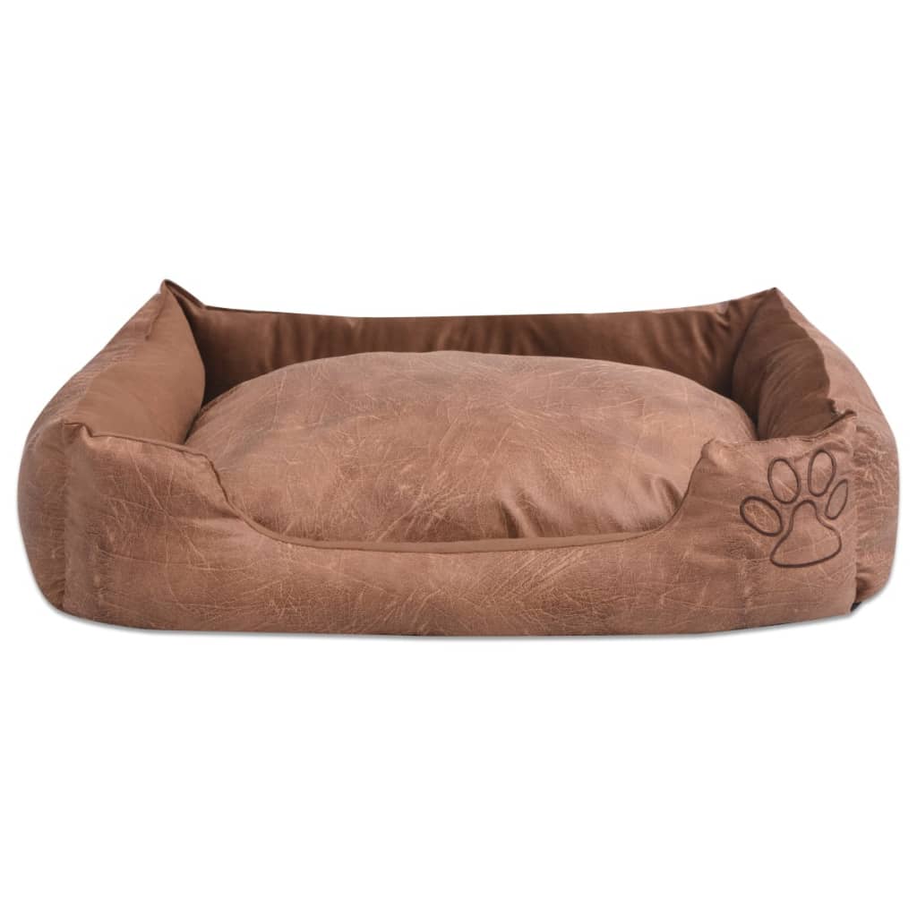 vidaXL suņu gulta + spilvens, PU mākslīgā āda, M, bēša