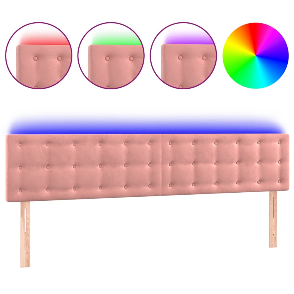 vidaXL gultas galvgalis ar LED, 160x5x78/88 cm, rozā samts