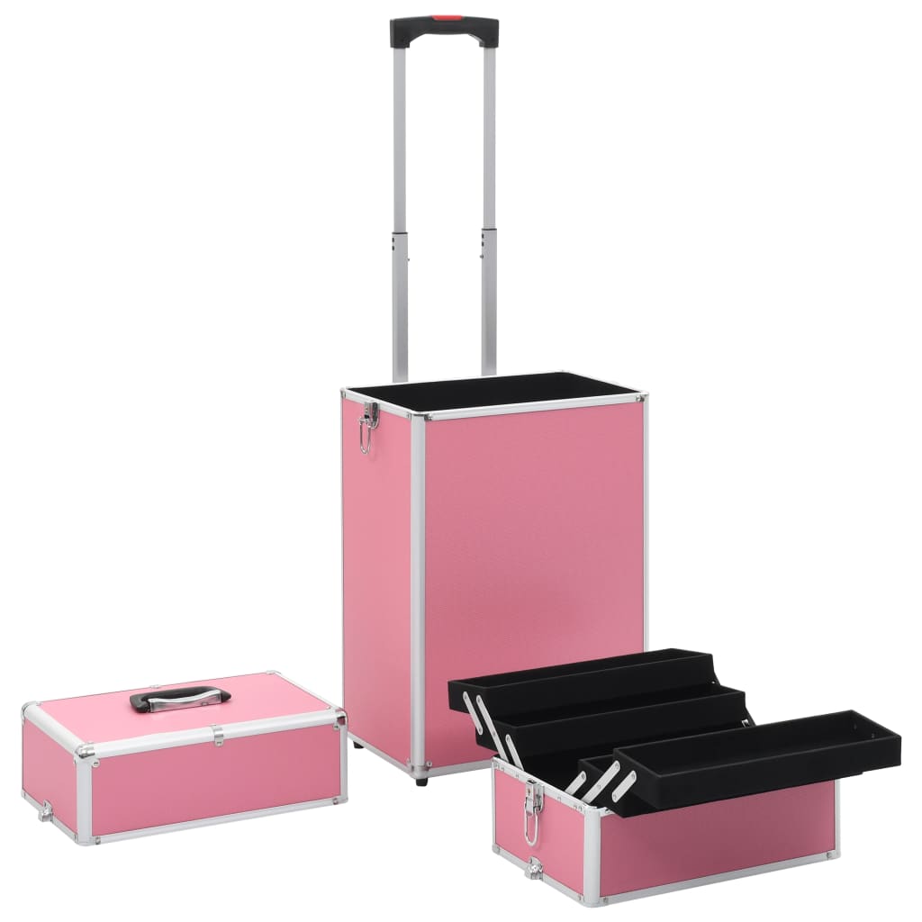 vidaXL kosmētikas koferis ar riteņiem, alumīnijs, rozā