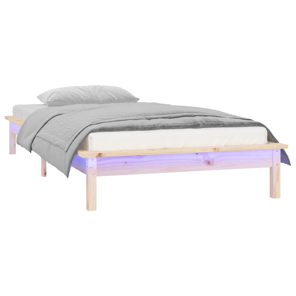 vidaXL gultas rāmis, LED, 90x200 cm, masīvkoks