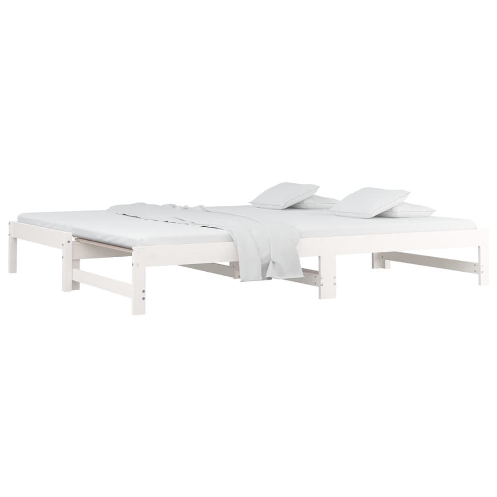 vidaXL izvelkama gulta, balta, 2x(80x200) cm, priedes masīvkoks