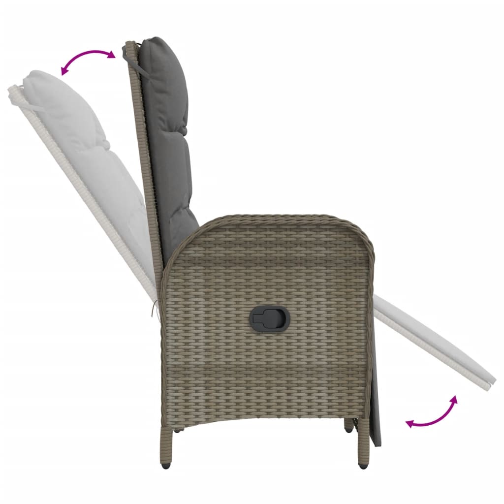 vidaXL atgāžami dārza krēsli ar galdiņu, 2 gab., pelēka PE rotangpalma