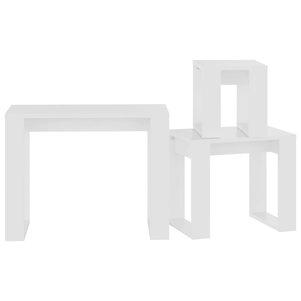 vidaXL galdiņi, 3 gab., sabīdāmi, balti, inženierijas koks