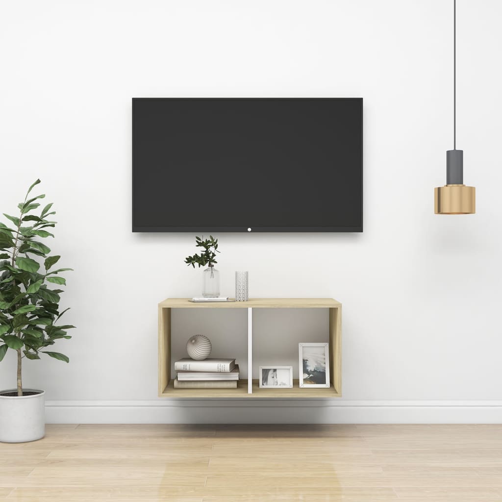 vidaXL sienas TV skapītis, balts, ozola, 37x37x72 cm, skaidu plāksne