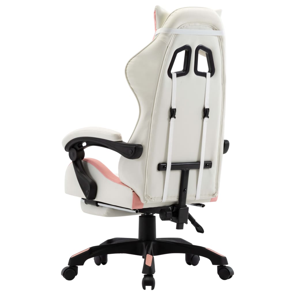 vidaXL biroja krēsls ar kāju balstu, rozā un balta mākslīgā āda