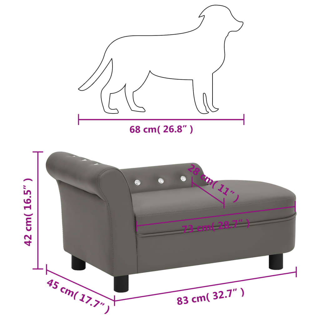 vidaXL suņu dīvāns, pelēks, 83x45x42 cm, mākslīgā āda