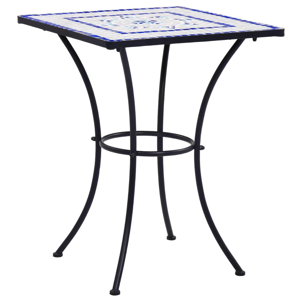 vidaXL mozaīkas bistro galds, 60 cm, zils ar baltu, keramika