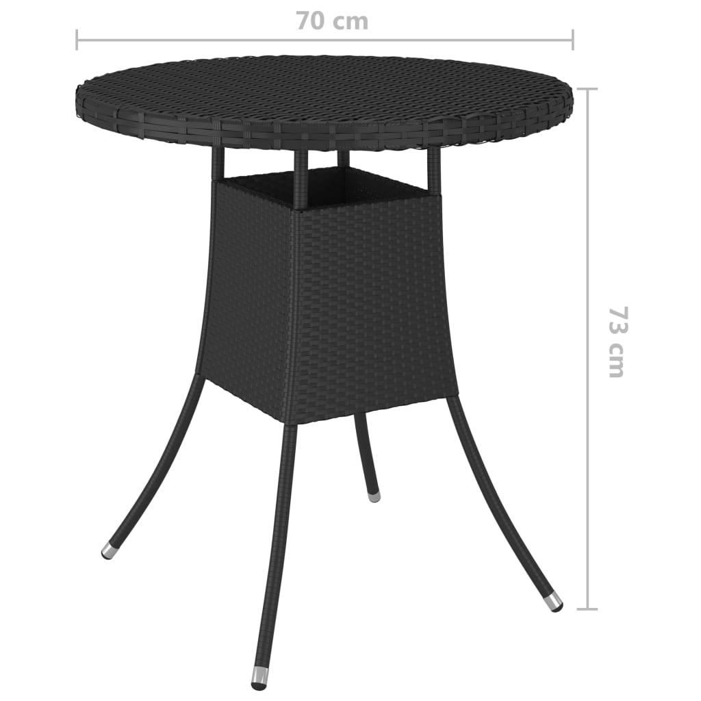 vidaXL dārza galds, 70x70x73 cm, melna PE rotangpalma