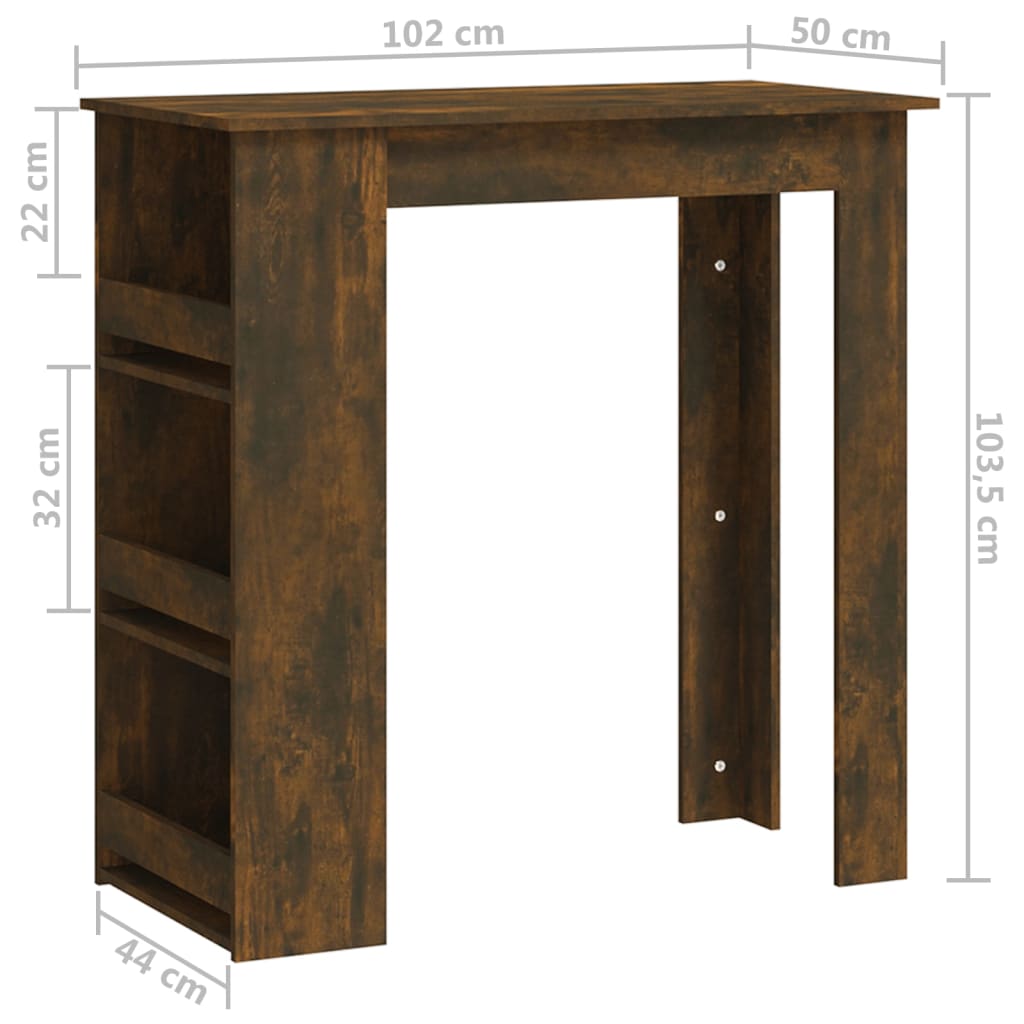 vidaXL bāra galds ar plauktu, ozolkoka krāsā, 102x50x103,5 cm