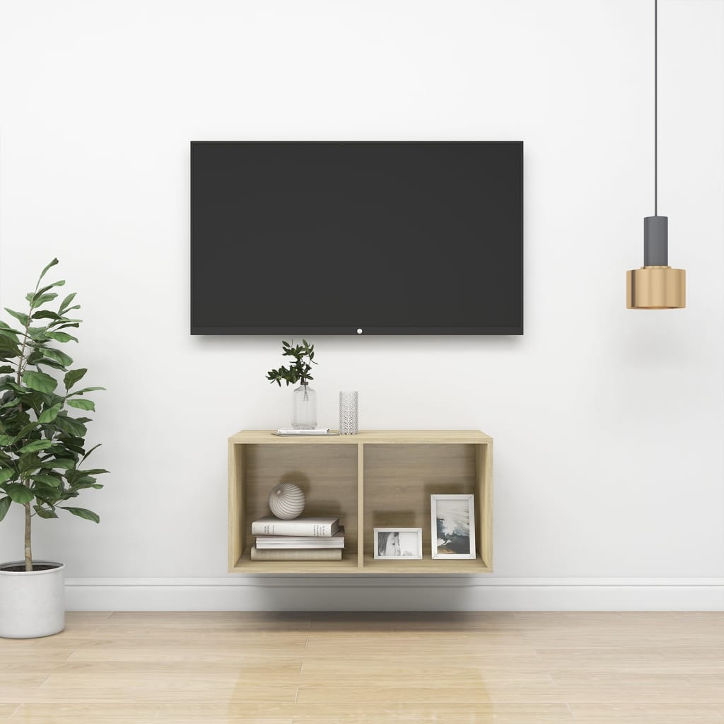 vidaXL sienas TV skapītis, ozolkoka krāsa, 37x37x72 cm, skaidu plāksne