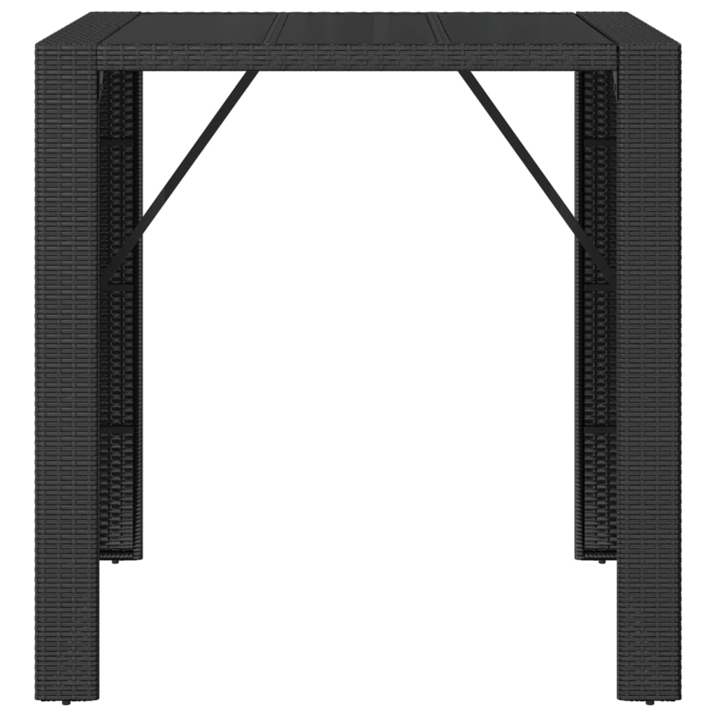vidaXL bāra galds, stikla virsma, melns, 105x80x110 cm, PE rotangpalma