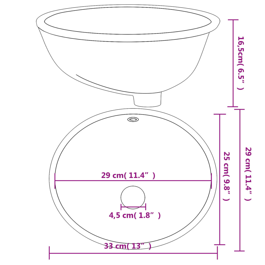 vidaXL vannasistabas izlietne, balta, 33x29x16,5 cm, ovāla, keramika
