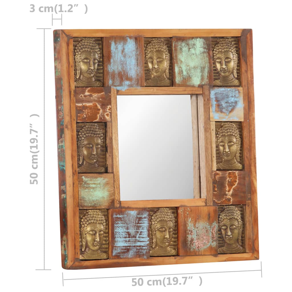 vidaXL spogulis ar Budas dekoriem, 50x50 cm, pārstrādāts masīvkoks