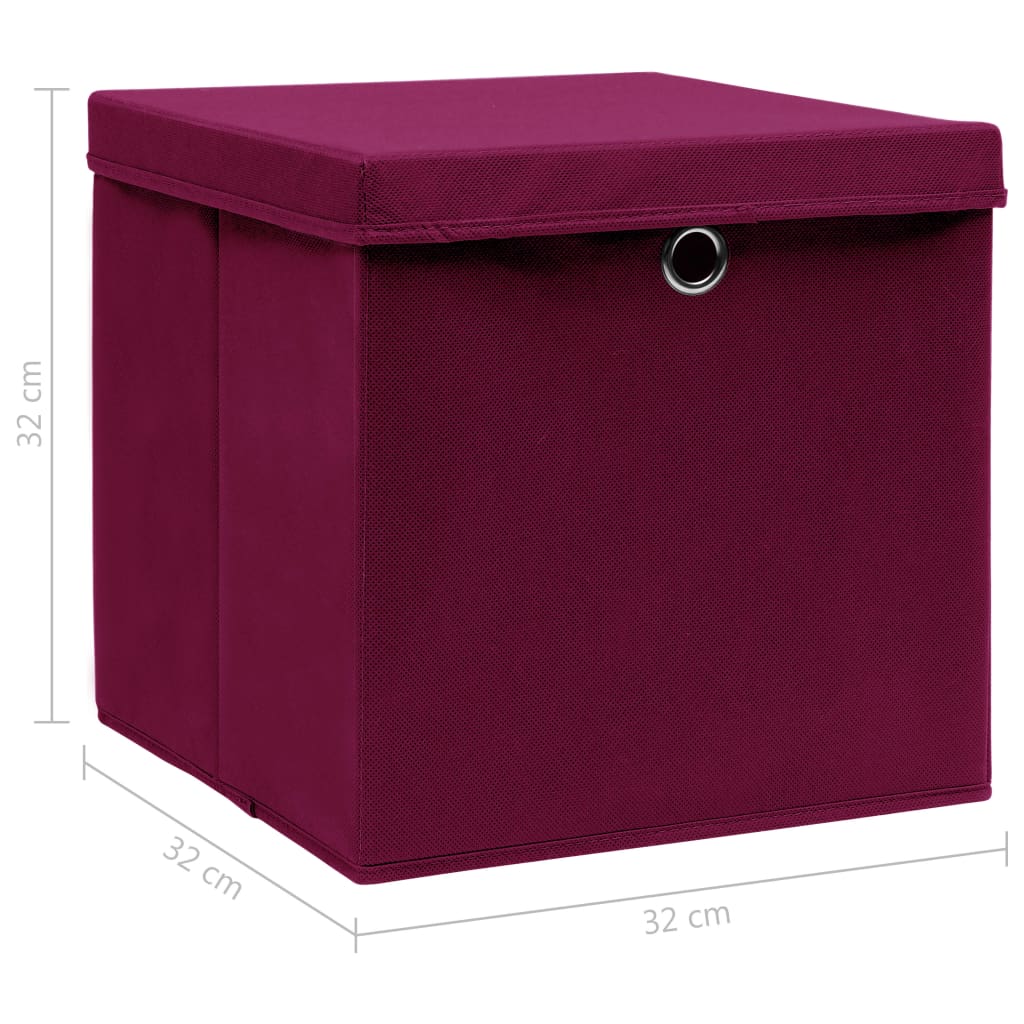 vidaXL uzglabāšanas kastes ar vāku, 10 gab., 32x32x32 cm, sarkanas