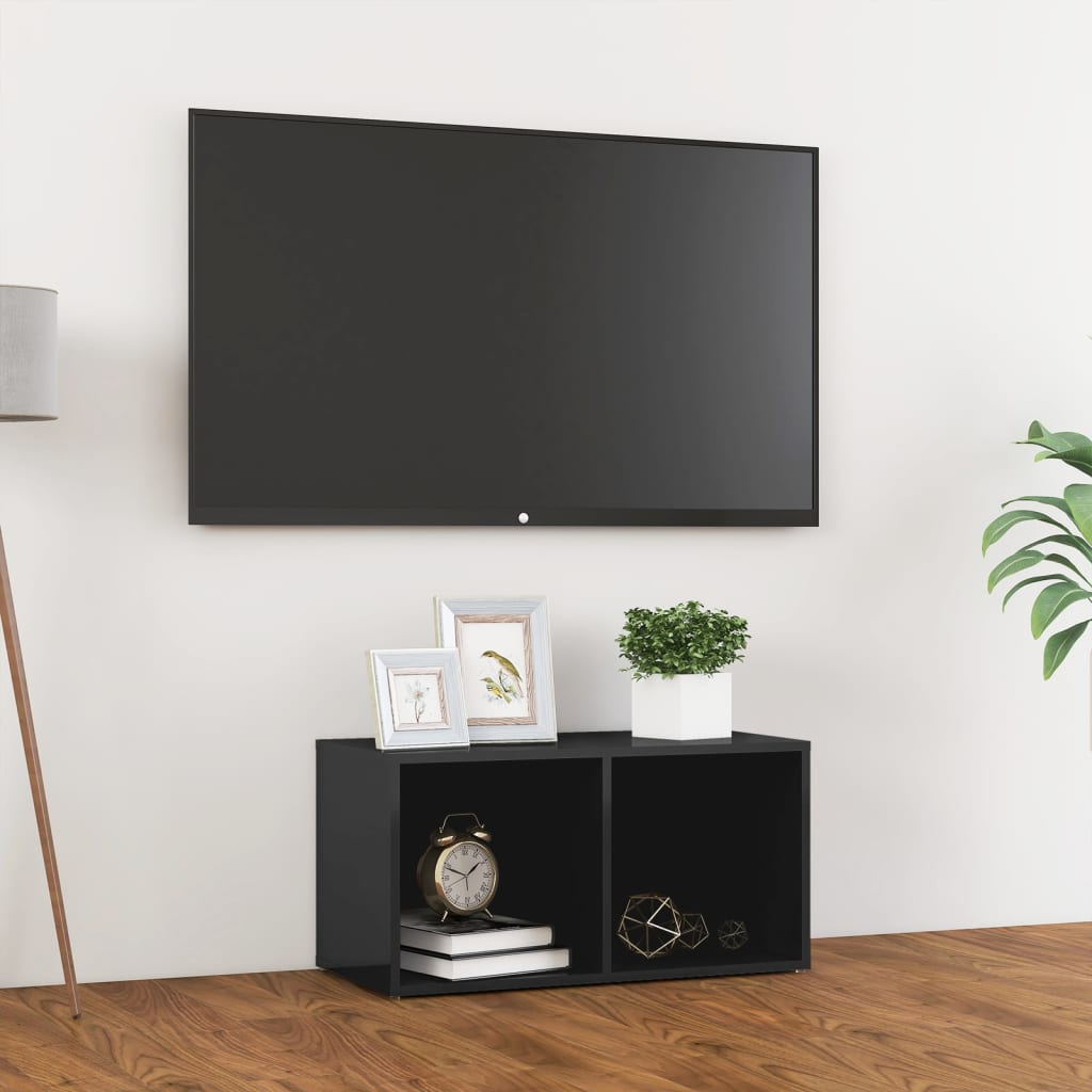 vidaXL TV plaukts, 72x35x36,5 cm, spīdīgi pelēks, skaidu plāksne