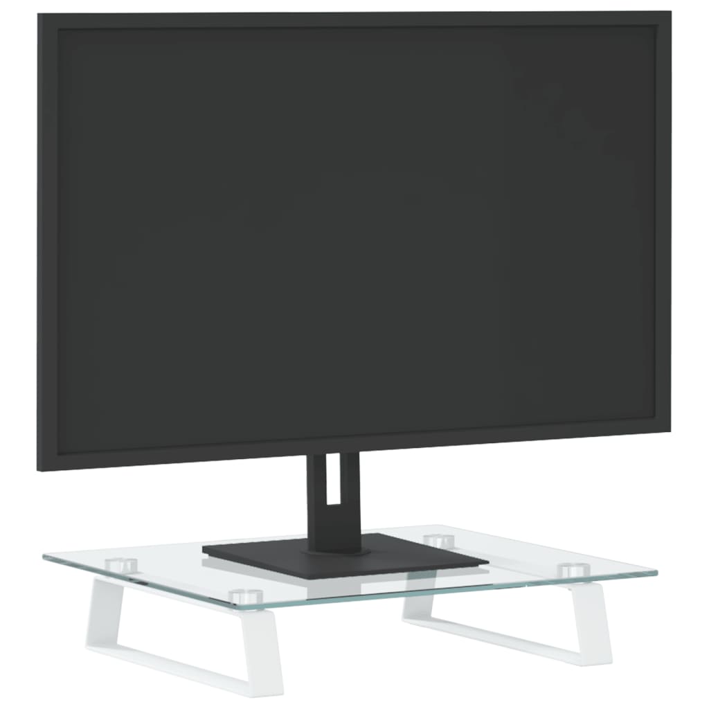 vidaXL monitora statīvs, 40x35x8 cm, balts, rūdīts stikls, metāls