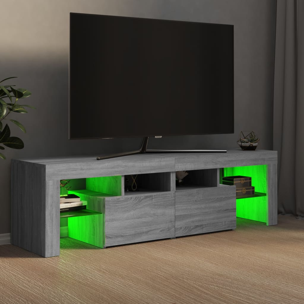 vidaXL TV skapītis ar LED lampiņām, pelēka ozola krāsa, 140x36,5x40 cm