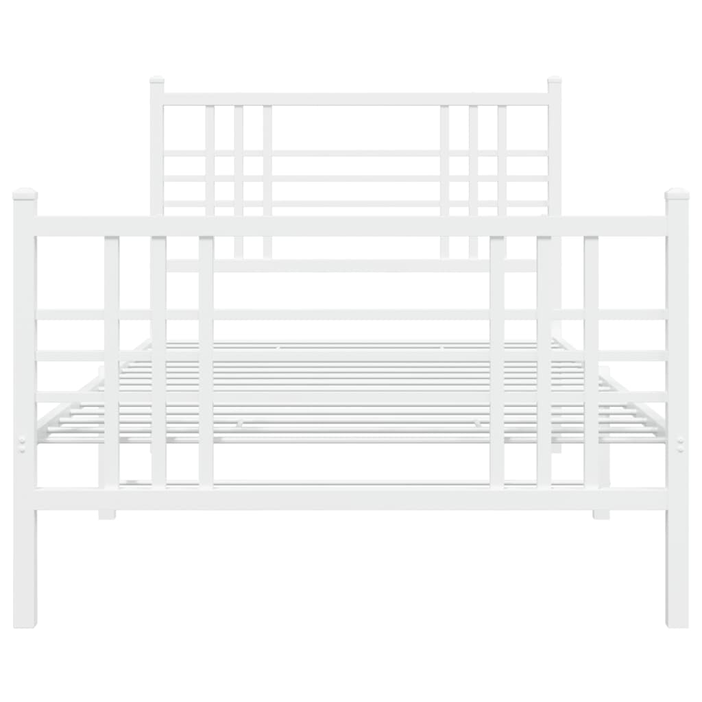 vidaXL gultas rāmis ar galvgali un kājgali, balts metāls, 107x203 cm