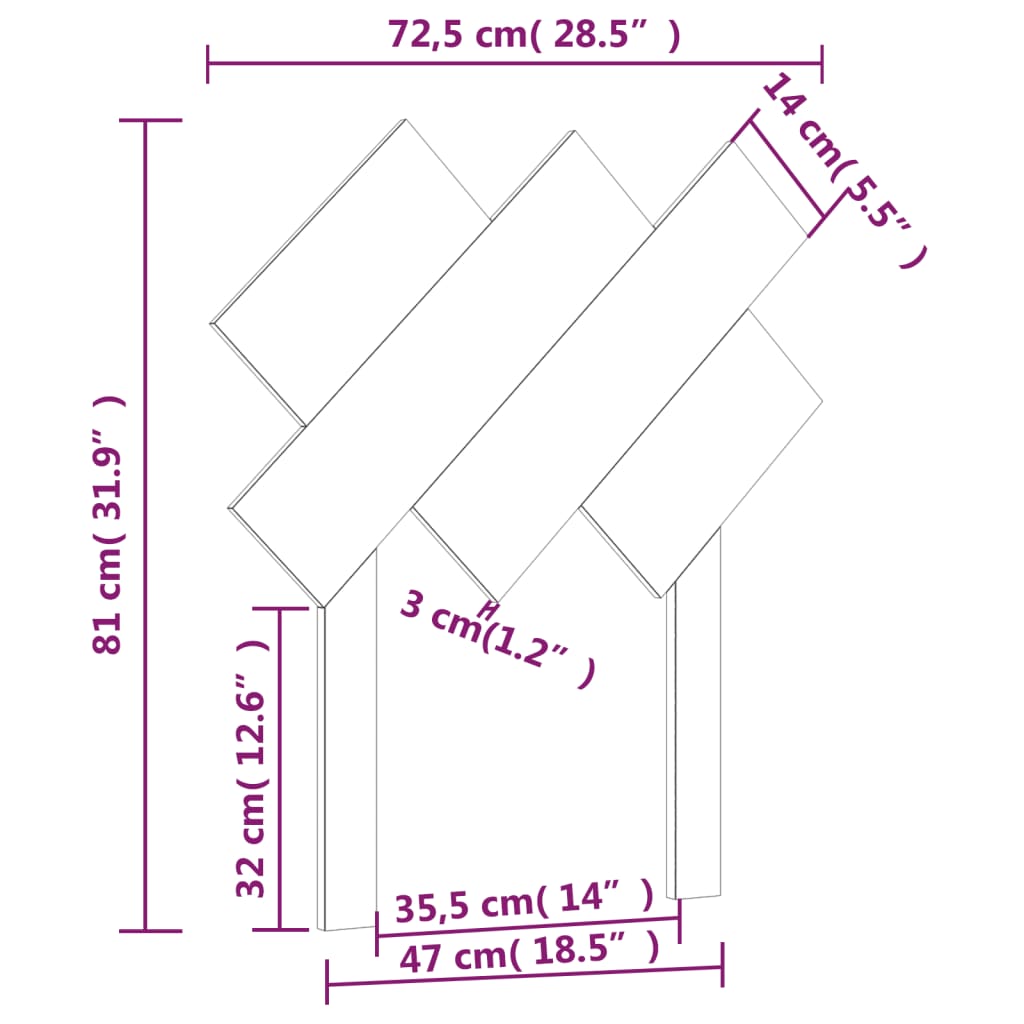 vidaXL gultas galvgalis, balts, 72,5x3x81 cm, priedes masīvkoks