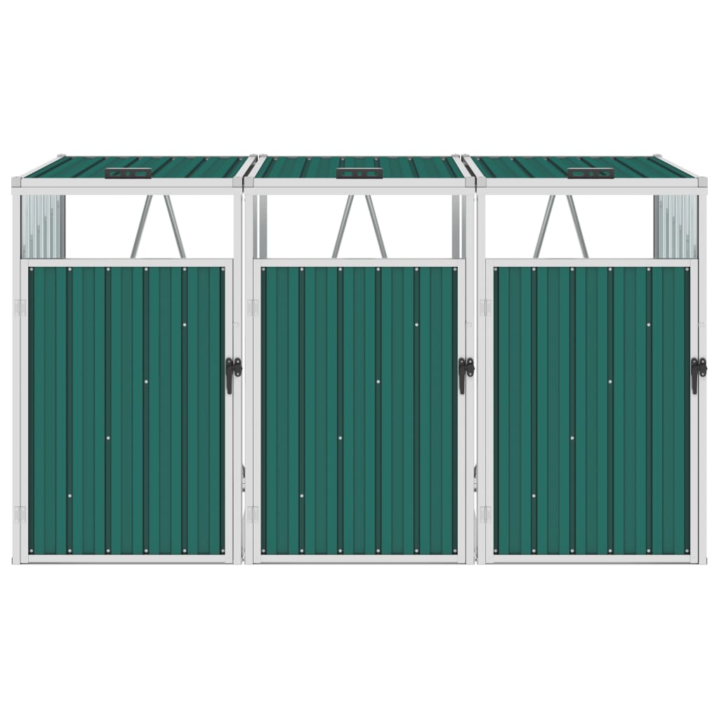 vidaXL trīsdaļīga nojume atkritumu konteineriem, zaļa, 213x81x121 cm