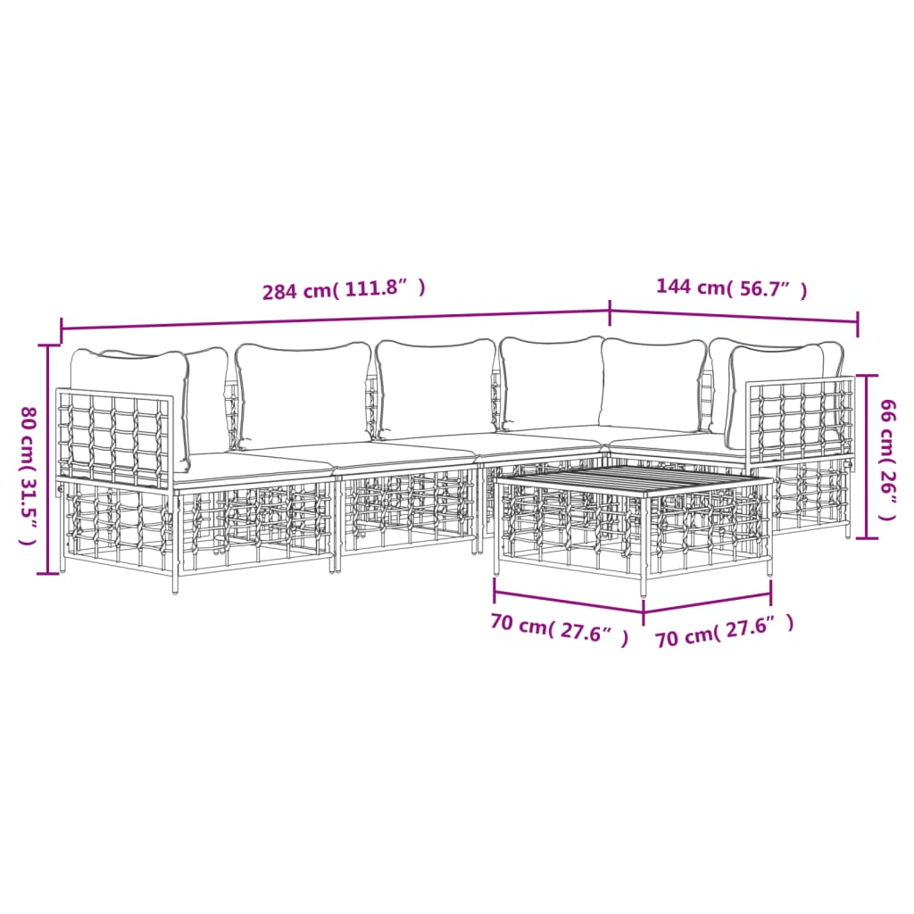 vidaXL 6-daļīgs dārza mēbeļu komplekts ar matračiem, PE rotangpalma