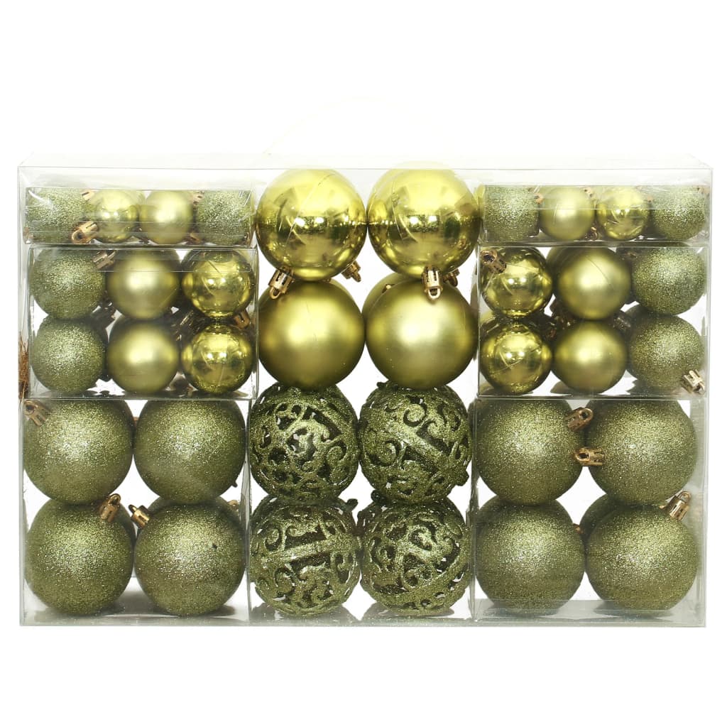 vidaXL Ziemassvētku eglītes bumbiņas, 100 gab., gaiši zaļas, 3/4/6 cm