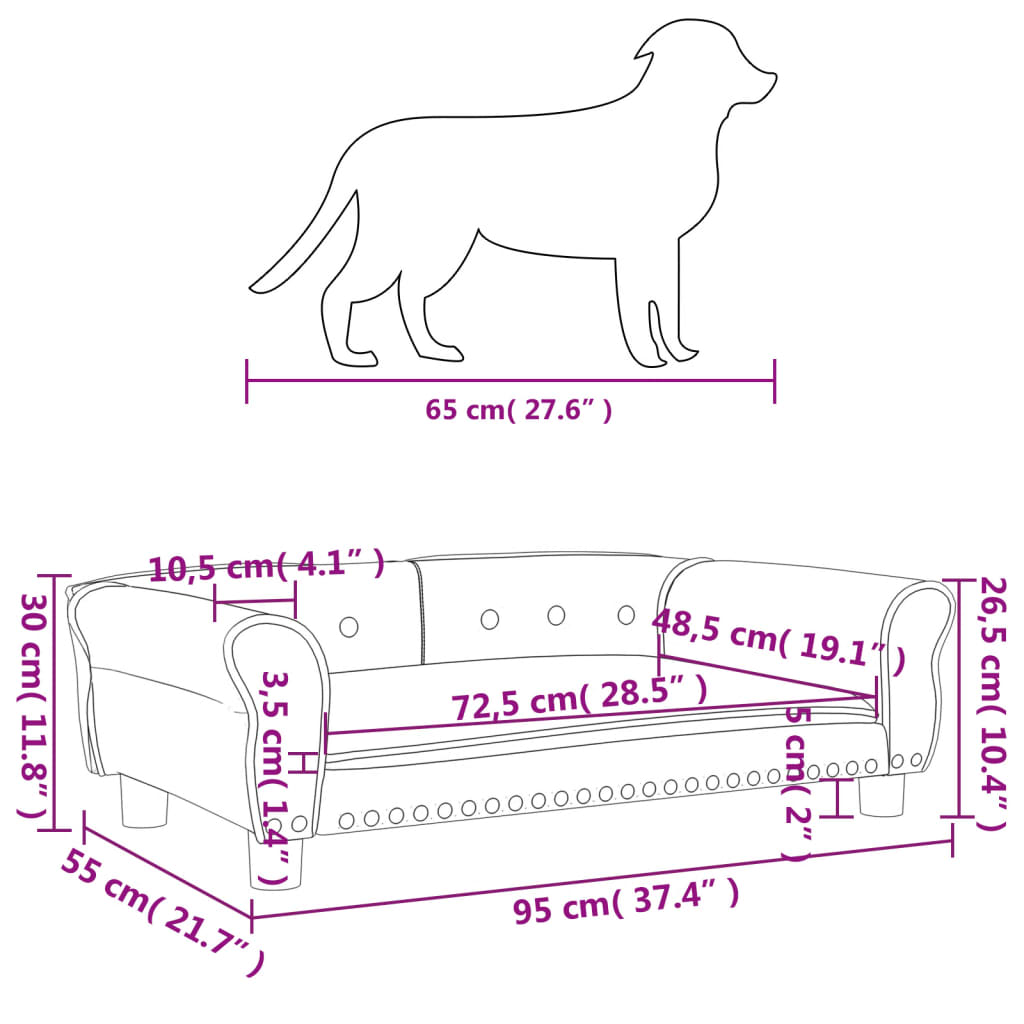 vidaXL gulta suņiem, brūna, 95x55x30 cm, mākslīgā āda