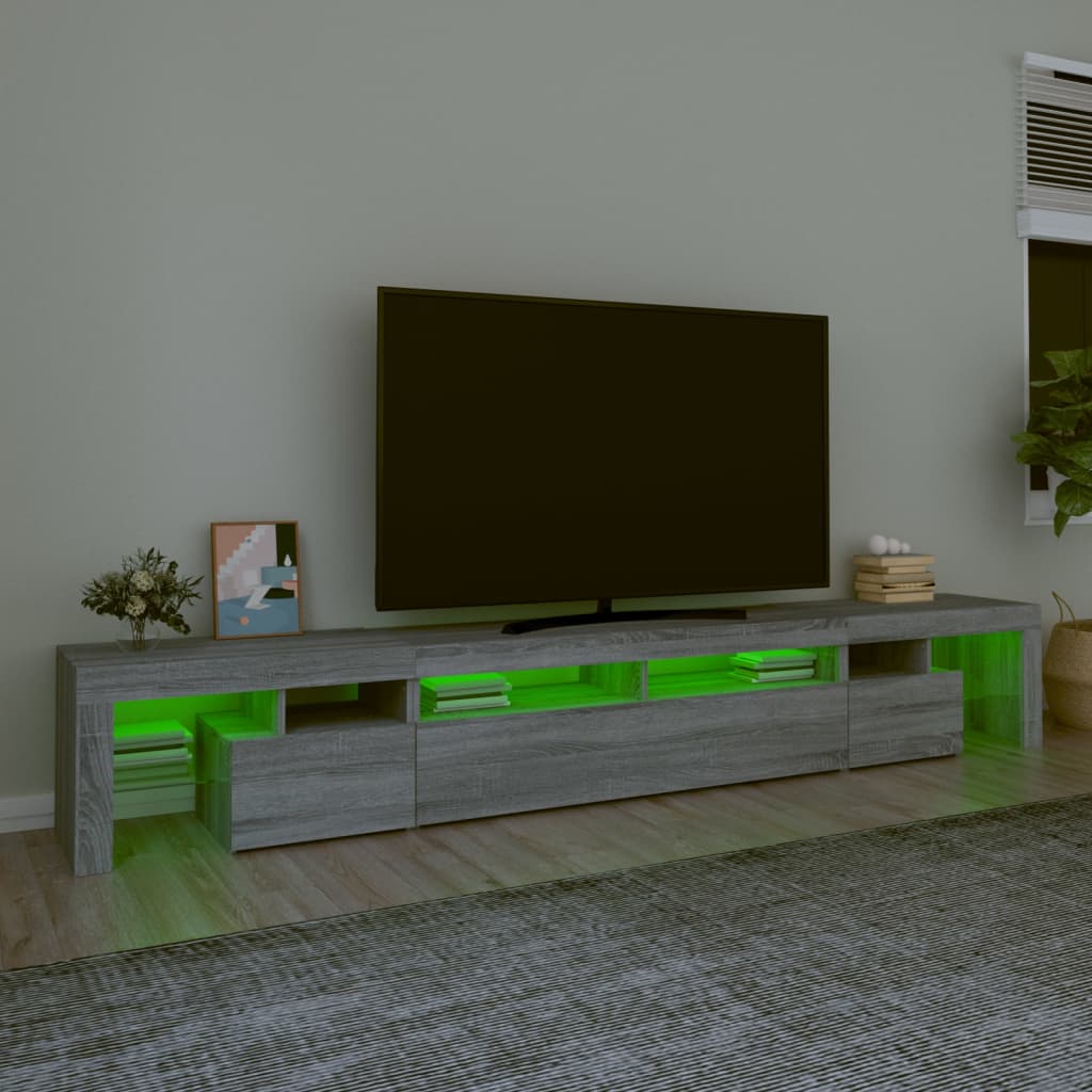 vidaXL TV skapītis ar LED lampiņām, pelēka ozola krāsa, 260x36,5x40 cm