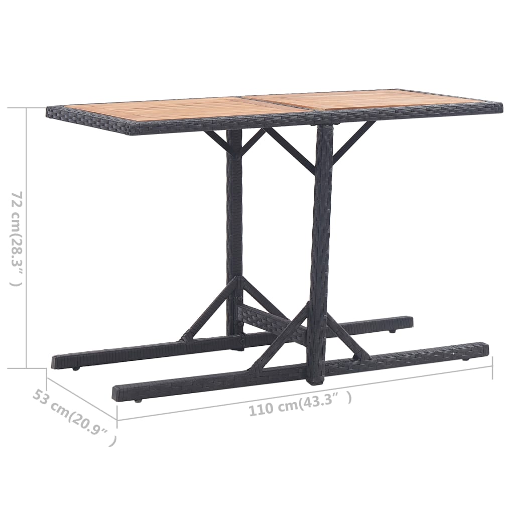 vidaXL dārza galds, melns, akācijas masīvkoks un polietilēna