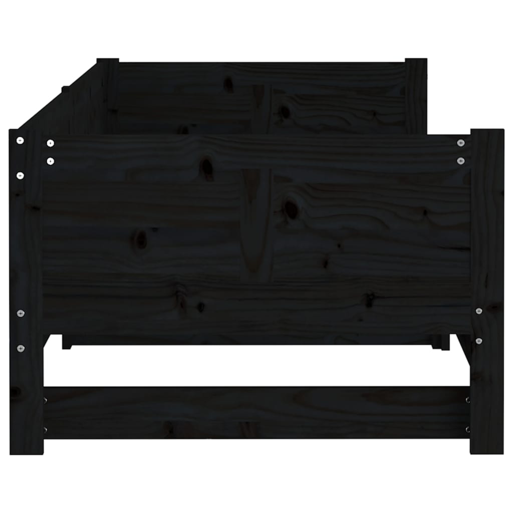 vidaXL izvelkama gulta, melna, priedes masīvkoks, 2x(90x200) cm