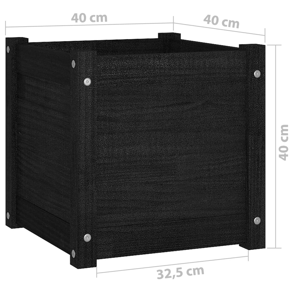 vidaXL dārza puķu kastes, 2 gab., 40x40x40 cm, melns priedes masīvkoks