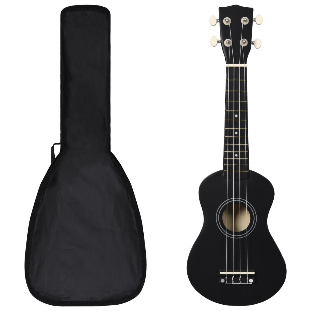 vidaXL soprāna bērnu ukulele ar somu, melna, 21"