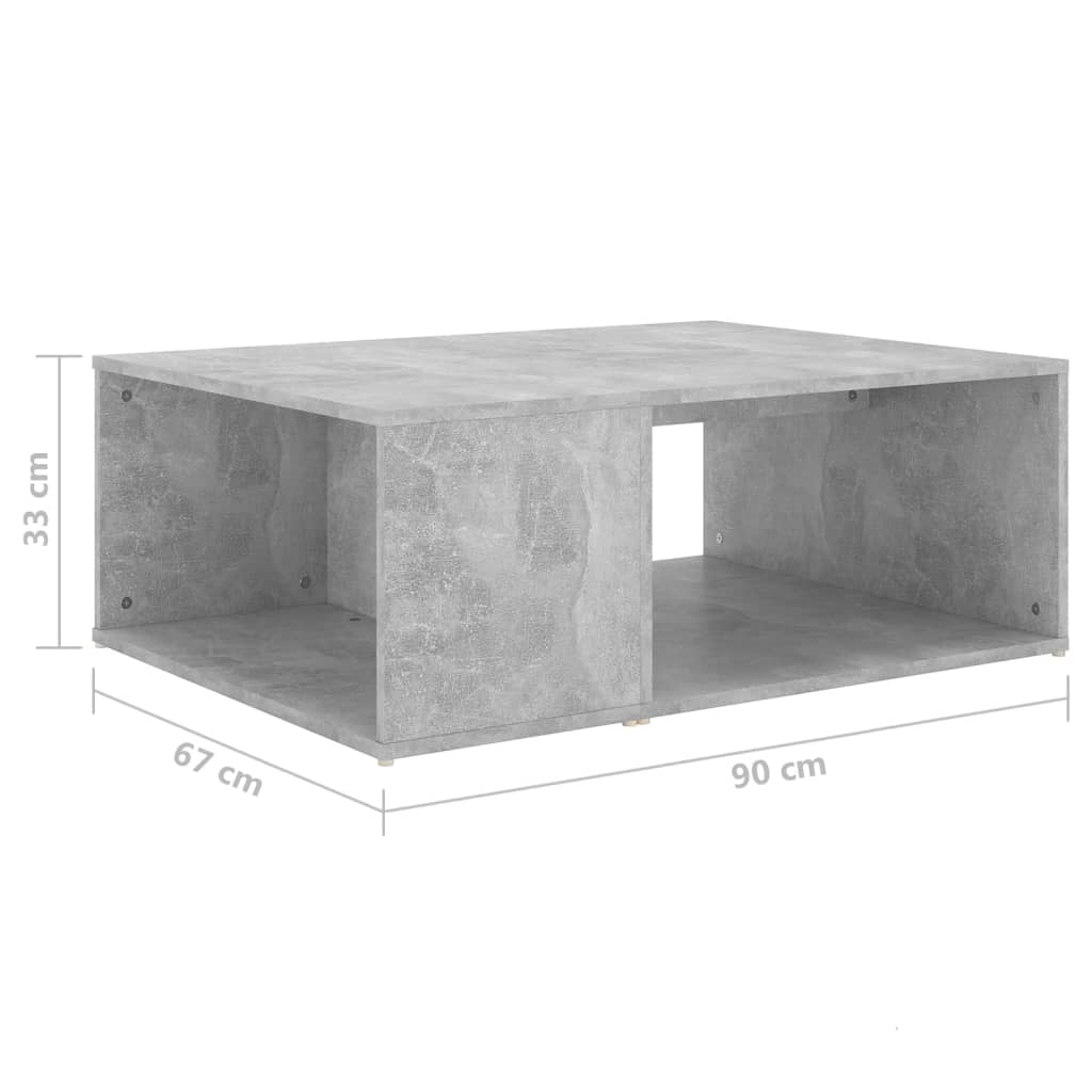 vidaXL kafijas galdiņš, betona pelēks, 90x67x33 cm, skaidu plāksne