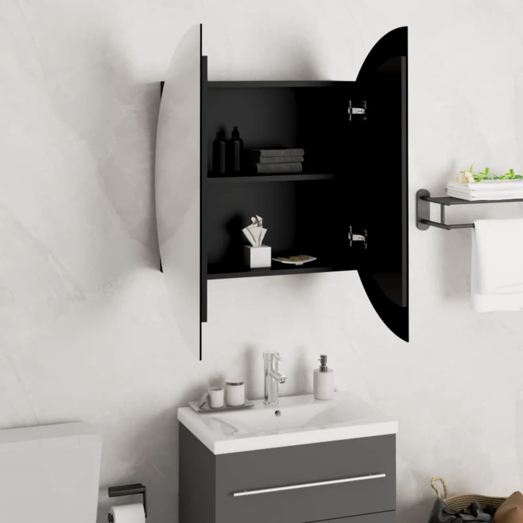 vidaXL vannasistabas skapītis, spogulis ar LED, melns, 54x54x17,5 cm
