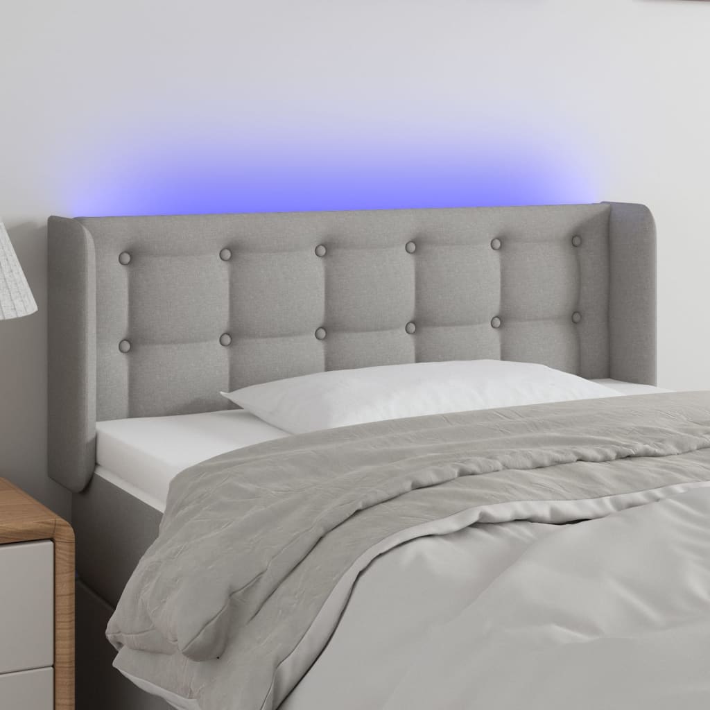 vidaXL gultas galvgalis ar LED, 103x16x78/88 cm, gaiši pelēks audums