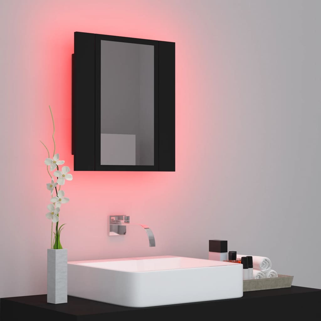 vidaXL vannasistabas spoguļskapītis ar LED, melns, 40x12x45 cm, akrils