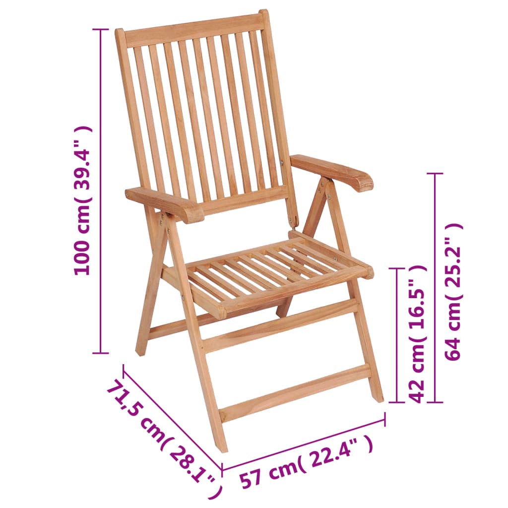 vidaXL atgāžami dārza krēsli, 4 gab., masīvs tīkkoks