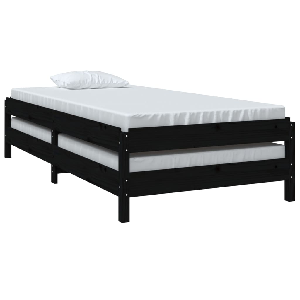 vidaXL gulta, melna, 75x190 cm, priedes masīvkoks