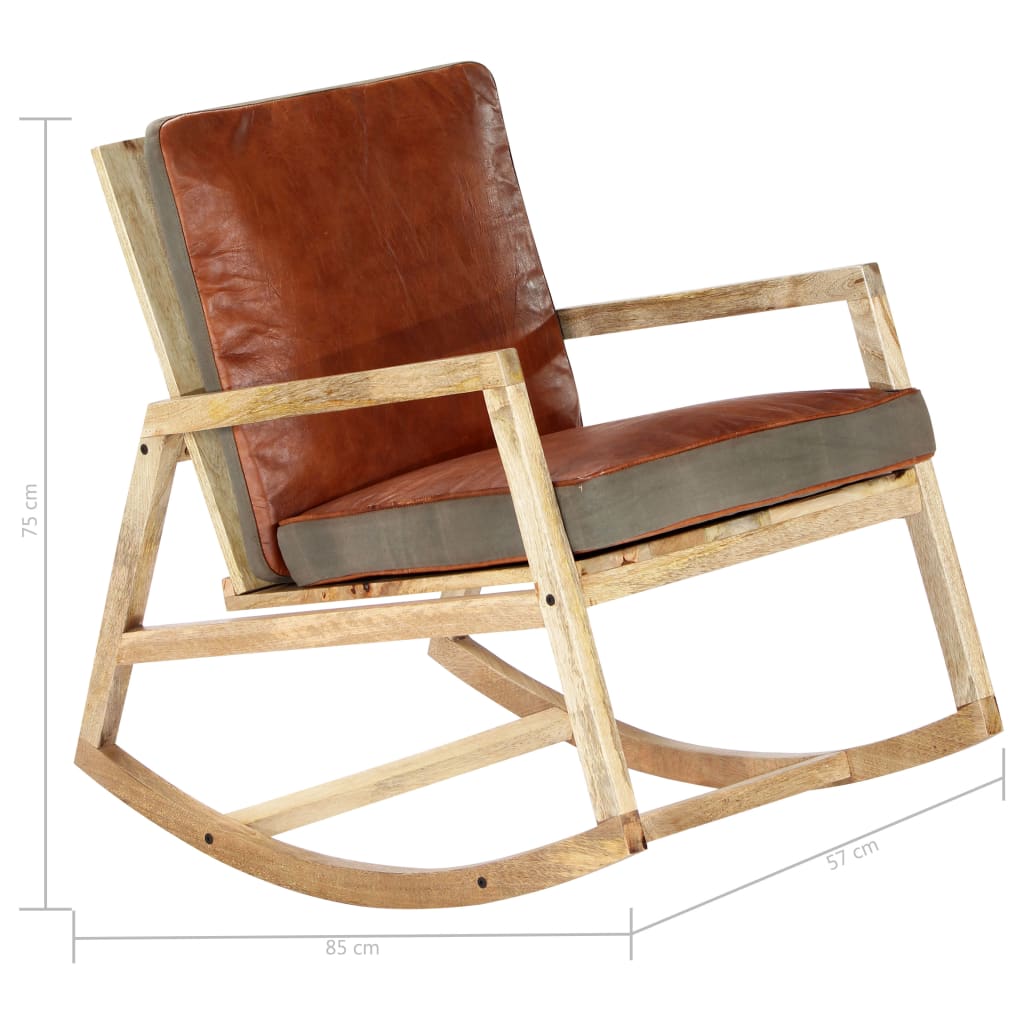 vidaXL šūpuļkrēsls, brūna dabīgā āda un mango masīvkoks