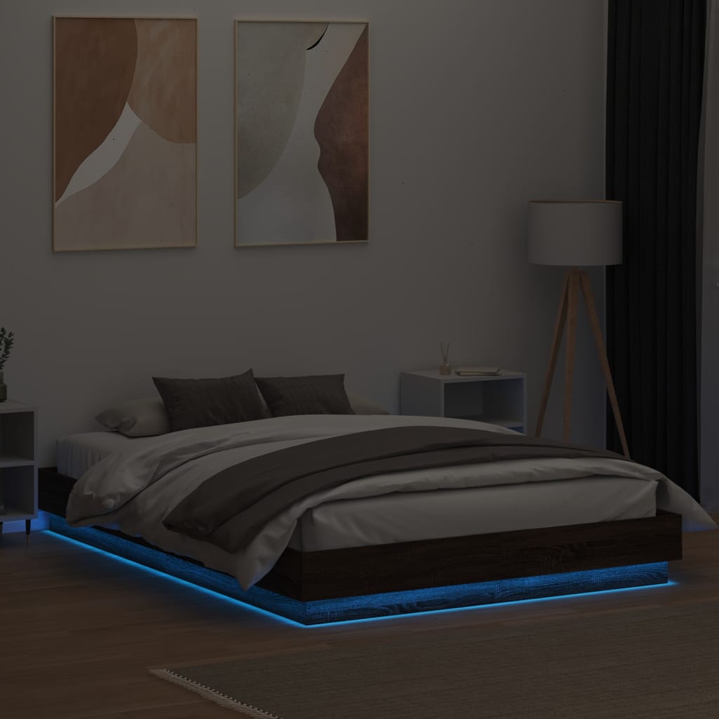 vidaXL gultas rāmis ar LED, brūna koka krāsa, 150x200 cm
