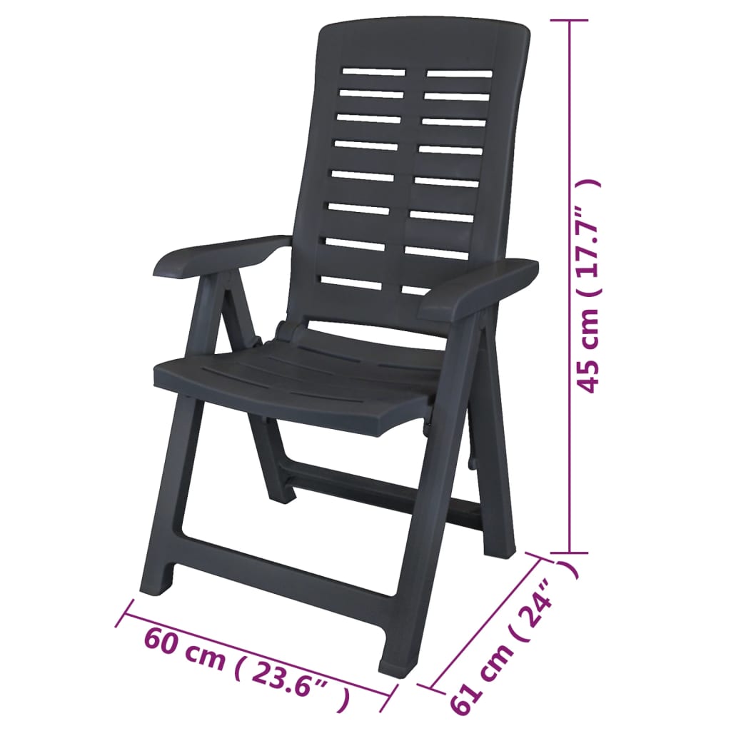 vidaXL atgāžami dārza krēsli, 6 gab., plastmasa, antracītpelēki