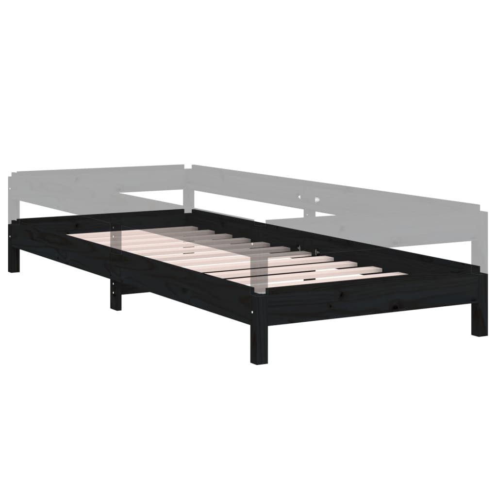 vidaXL gulta, melna, 75x190 cm, priedes masīvkoks