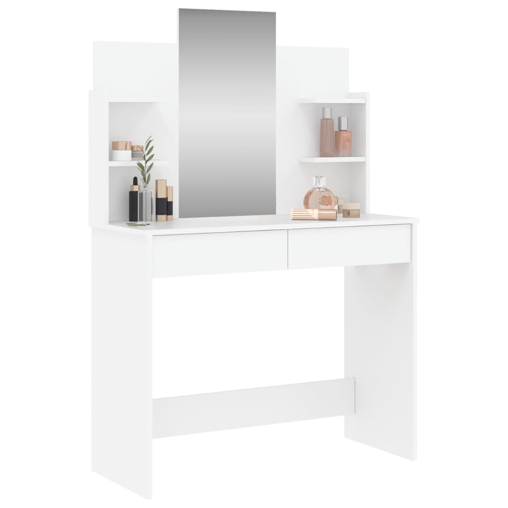 vidaXL galdiņš ar spoguli, balts, 96x39x142 cm