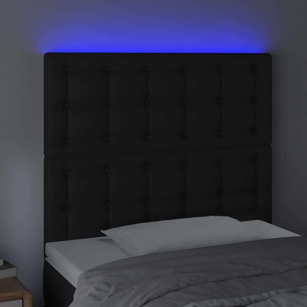 vidaXL gultas galvgalis ar LED, 80x5x118/128 cm, melna mākslīgā āda