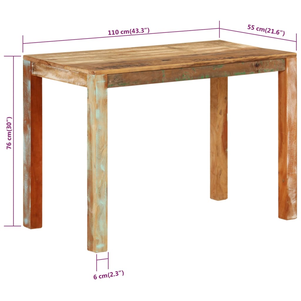 vidaXL virtuves galds, 110x55x76 cm, pārstrādāts masīvkoks