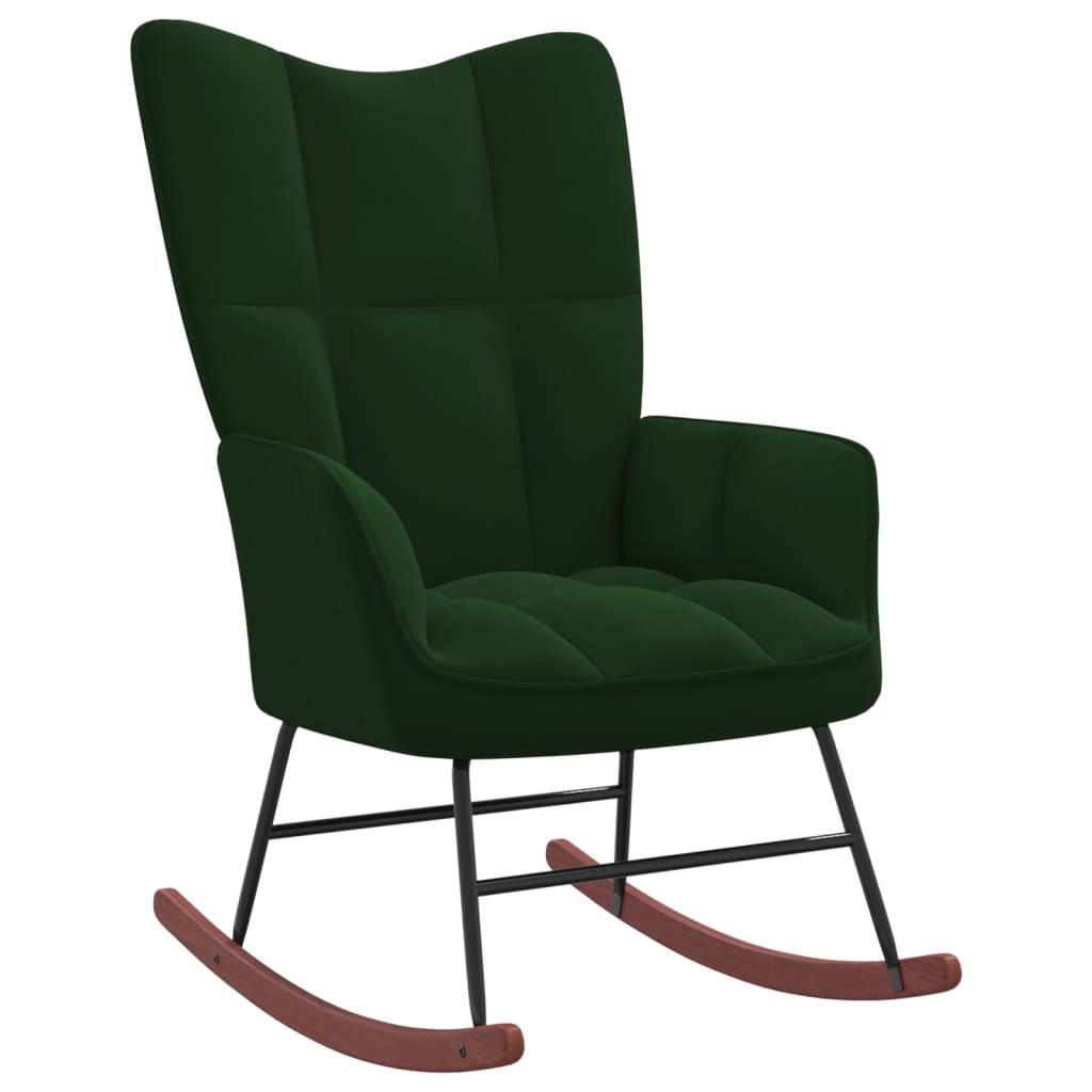 vidaXL šūpuļkrēsls ar kāju balstu, tumši zaļš samts